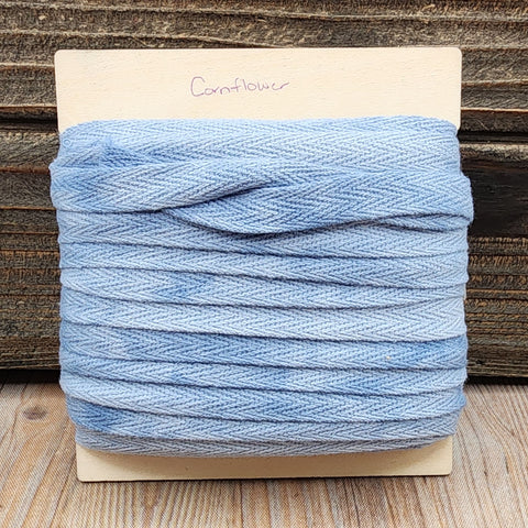 Cornflower 3/8th Inch Handdyed Twill Tape By The Yard - Fiber On A Whim